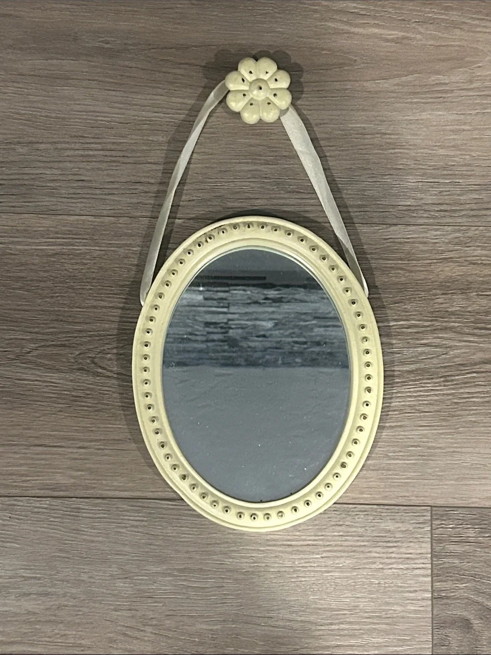 Sage Green Oval Hanging Wall Mirror with Beaded Frame